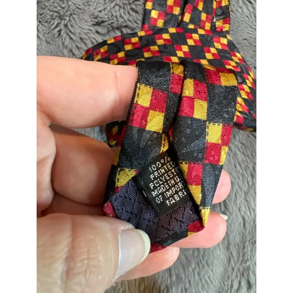 Vintage Christian Dior Monsieur Mens Geometric Checkerboard Tie Multi Color